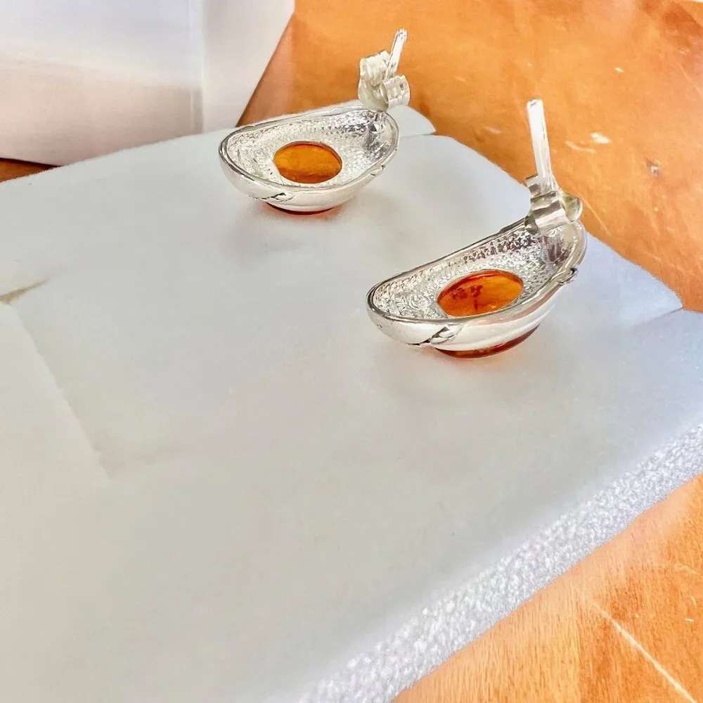 Vintage Sterling Silver Amber Earrings, Sterling Silver Earrings, Amber J - Picture 5 of 10